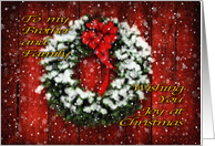 Snowy Christmas Wreath on Barn Door Wishing You Joy - Brother and family card