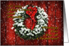 Snowy Christmas Wreath on Barn Door Wishing You Joy - Cousin and Family card