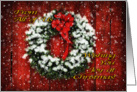 Snowy Christmas Wreath on Barn Door Wishing You Joy - From All Of Us card
