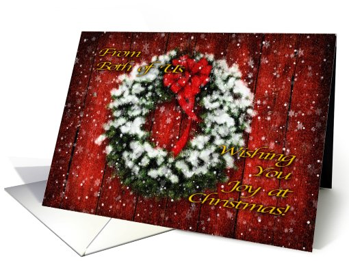 Snowy Christmas Wreath on Barn Door Wishing You Joy - From... (512951)
