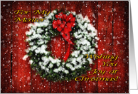 Snowy Christmas Wreath on Barn Door Wishing You Joy - Mentor card
