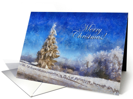 Painted Snow Scene With Tree Merry Christmas card (883435)