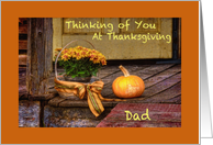 Thinking of Dad at Thanksgiving, Basket of Mums, Pumpkin, Porch card