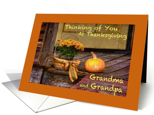Thinking of Grandma and Grandpa at Thanksgiving, Basket of Mums card