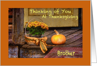 Thinking of Brother and Family at Thanksgiving, Basket Mums, Pumpkin card