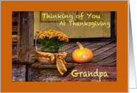 Thinking of Grandpa at Thanksgiving, Basket of Mums, Pumpkin, Porch card