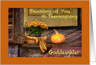 Thinking of Goddaughter at Thanksgiving, Basket of Mums, Pumpkin card