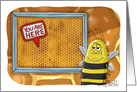 Beehive Directions, A bee looks at a map of a beehive with a sign, get buzz on card