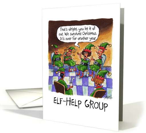 A Group of Sad Little Elves Attend a Self-help Group Christmas card
