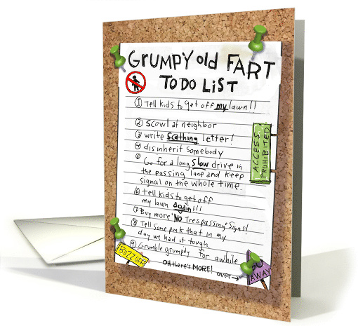 Funny Birthday With Grumpy Old Fart To Do List Over The Hill card