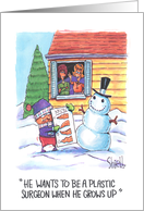 Snowman Plastic surgeon Humor when he grows up Acceptance Medical School Carrot Nose Job card