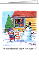 Funny Christmas with Snowman and Future Plastic Surgeon Kid card