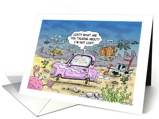 Funny Graduation With Lost Man Driving His Car Under Water card
