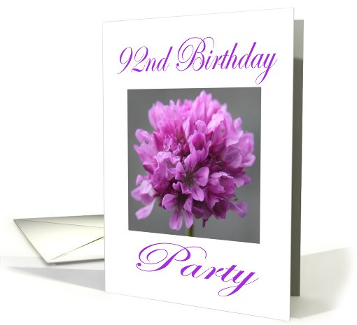 Happy 92nd Birthday Party Invitation Purple Flower card (809149)