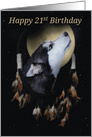 21st Birthday Dream-catcher and full moon with Siberian Husky card