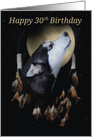 30th Birthday Dream-catcher and full moon with Siberian Husky card