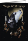 34th Birthday Dream-catcher and full moon with Siberian Husky card