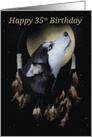 35th Birthday Dream-catcher and full moon with Siberian Husky card