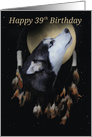 39th Birthday Dream-catcher and full moon with Siberian Husky card