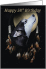 58th Birthday Dream-catcher and full moon with Siberian Husky card
