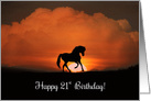 Happy 21st Birthday Horse in Sunset card