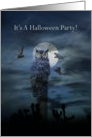 Halloween Party Invitation Owls and Full Moon card