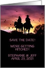 Save the date cowboy and cowgirl in the sunset card Customize card