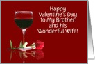 Red Wine & Rose Customizable Valentine’s Day Card for Brother & Wife card