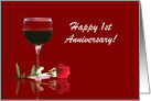 Red Wine & Rose Customizable Happy 1st Anniversary card