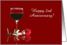 Red Wine & Rose Customizable Happy 2nd Anniversary card