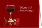 Red Wine & Rose Customizable Happy 3rd Anniversary card