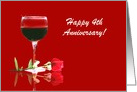 Red Wine & Rose Customizable Happy 4th Anniversary card