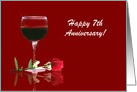 Red Wine & Rose Customizable Happy 7th Anniversary card