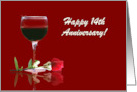 Red Wine & Rose Customizable Happy 14th Anniversary card