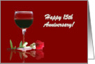 Red Wine & Rose Customizable Happy 15th Anniversary card