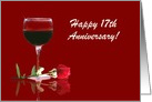 Red Wine & Rose Customizable Happy 17th Anniversary card