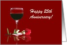Red Wine & Rose Customizable Happy 25th Anniversary card