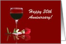Red Wine & Rose Customizable Happy 30th Anniversary card
