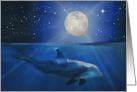 Dolphin and Moon Birthday, Universe Stars, New Age Fun Cool Happy Bday card