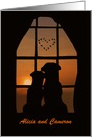 Cute Engagment Announcement with Dogs in Window Customizeable Front card