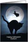 Black Cat and Witch Halloween Fun for godson Customizeable card