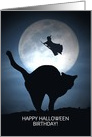 Black Cat and Witch Halloween Birthday Fun Customizeable card