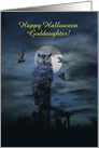 Halloween Goddaughter Owl in the Moonlight Customizable card