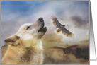 Wolf and Red Tail Hawk Spiritual Native American Birthday card