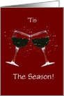 Customizable Toasting Wine Glasses in the Snow Happy Holidays! card