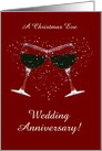 Customizable Christmas Eve Wedding Anniversary Wine and Snow Heart card