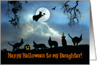 Happy Halloween To Daughter Fun Witch and Black Cats in Hats card