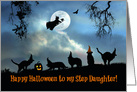 Happy Halloween To Step Daughter Fun Witch and Black Cats in Hats card