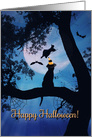 Happy Halloween Black Cat and Witch Cute Greeting card