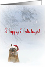 Cute Chipmunk Happy Holidays Candy Cane and Santa Hat card
